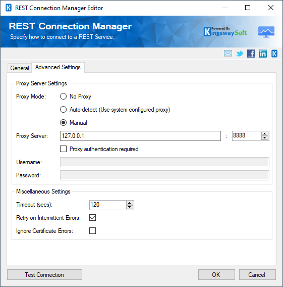 Google Cloud Monitoring Rest Connection Manager - Advanced Settings